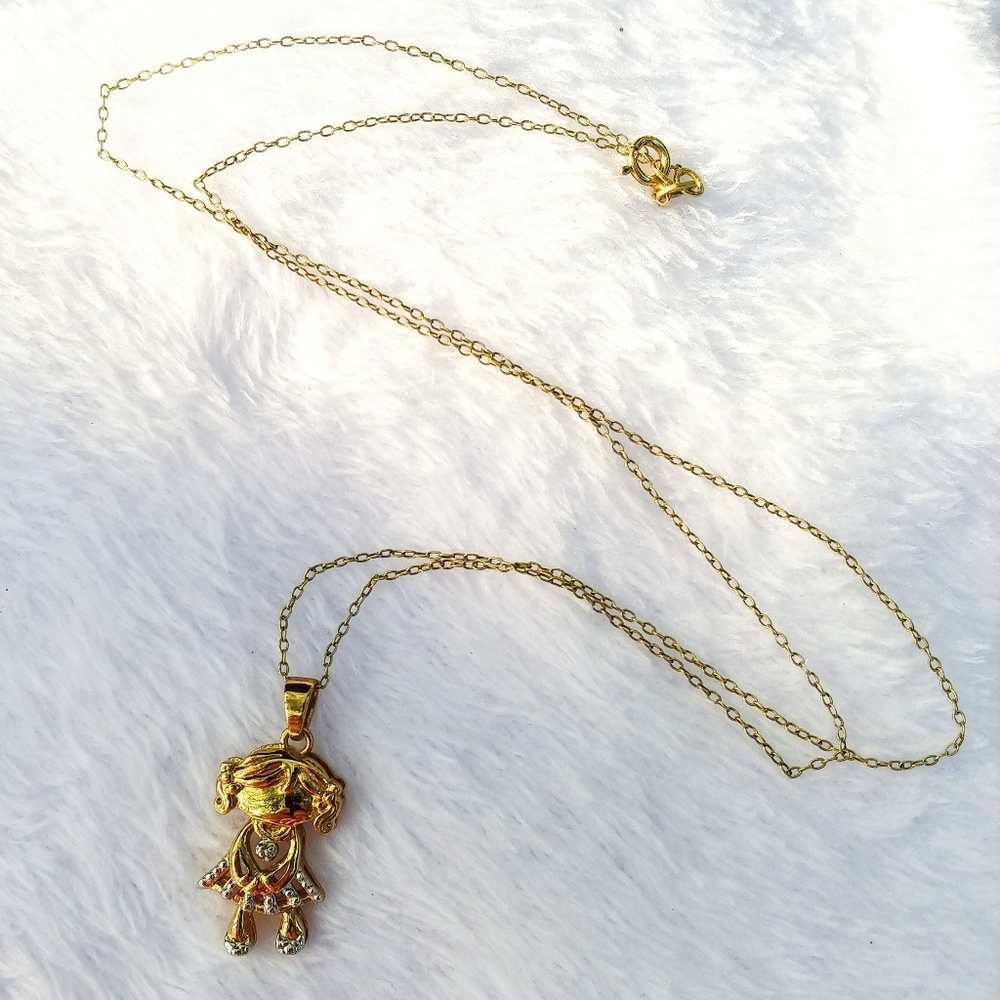 Gold-plate Sterling Silver Girl Pendant Necklace